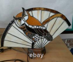 Handmade Stained Glass Owl Birds Fan Lamp Vintage Folk Art