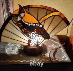 Handmade Stained Glass Owl Birds Fan Lamp Vintage Folk Art