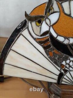 Handmade Stained Glass Owl Birds Fan Lamp Vintage Folk Art