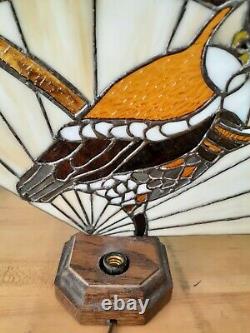 Handmade Stained Glass Owl Birds Fan Lamp Vintage Folk Art