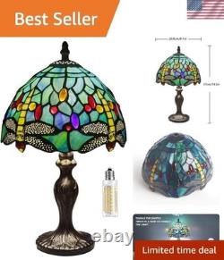 Handmade Stained Glass Table Lamp with Touch Switch Green Dragonfly Design
