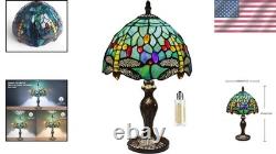 Handmade Stained Glass Table Lamp with Touch Switch Green Dragonfly Design