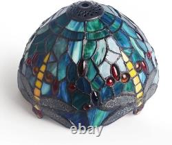 Handmade Stained Glass Table Lamp with Touch Switch Green Dragonfly Design