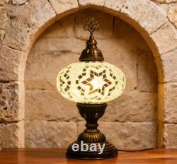 Handmade White Turkish Mosaic Table Lamp Elegant Artisan Stained Glass Accent