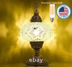 Handmade White Turkish Mosaic Table Lamp Elegant Artisan Stained Glass Accent