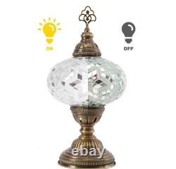 Handmade White Turkish Mosaic Table Lamp Elegant Artisan Stained Glass Accent