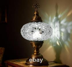 Handmade White Turkish Mosaic Table Lamp Elegant Artisan Stained Glass Accent