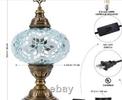 Handmade White Turkish Mosaic Table Lamp Elegant Artisan Stained Glass Accent