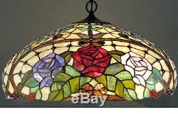 Hanging Ceiling Lamp Fixture Tiffany Style Amber Red Flower Stained Glass Shade