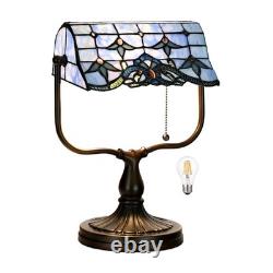 HomeBeauty TL0031 Baroque Tiffany Banker Desk Lamp Stained Glass Blue Shade w