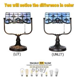 HomeBeauty TL0031 Baroque Tiffany Banker Desk Lamp Stained Glass Blue Shade w