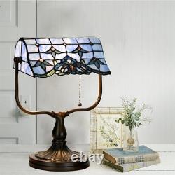 HomeBeauty TL0031 Baroque Tiffany Banker Desk Lamp Stained Glass Blue Shade w