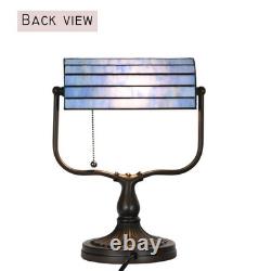 HomeBeauty TL0031 Baroque Tiffany Banker Desk Lamp Stained Glass Blue Shade w