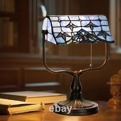 HomeBeauty TL0031 Baroque Tiffany Banker Desk Lamp Stained Glass Blue Shade w