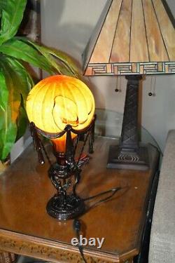 Hot Air Ballon Maitland-Smith Style Lamp Amber Art Glass Shade