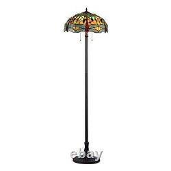 Hues of Amber Tiffany Style Dragonfly Design Stained Glass 2-light Floor Lamp