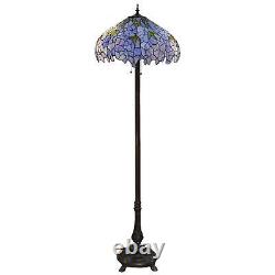 Indigo Stained Glass Tiffany Style 2-Light Floor Lamp Pull Chain Switched