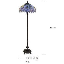 Indigo Stained Glass Tiffany Style 2-Light Floor Lamp Pull Chain Switched