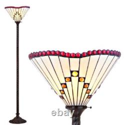 JONATHAN Y Floor Lamp 0.5 Stained Glass Shade Soldered Metal Bronze Torchiere