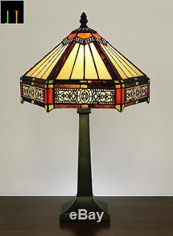 JT Tiffany Six-Sided Vintage Style Stained Glass Table Bedside Lamp Leadlight