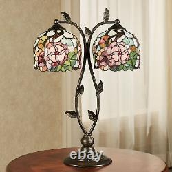 Jacinthia Floral Stained Glass Double Shade Table Lamp 24.5High