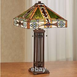 Javier Stained Glass Table Lamp Bronze Handcrafted 27H