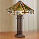 Javier Stained Glass Table Lamp Bronze Handcrafted 27h