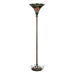 Jeweled Dragonfly Torchiere Lamp Floor Lamp Tiffany Style Stained Glass 18in