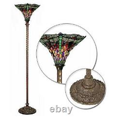 Jeweled Dragonfly Torchiere Lamp Floor Lamp Tiffany Style Stained Glass 18in