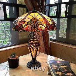 Kitchen Table Lamp Tiffany Style Victorian Handcraft Lighted Base Stained Glass