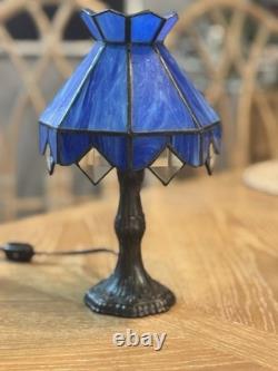 L&L Super Rare Petite Desk Blue Slag Glass Tiffany Style Lamp Stained Glass
