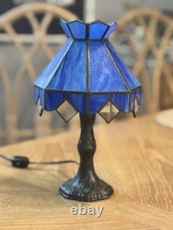 L&L Super Rare Petite Desk Blue Slag Glass Tiffany Style Lamp Stained Glass