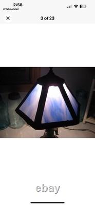 L&L Super Rare Petite Desk Blue Slag Glass Tiffany Style Lamp Stained Glass