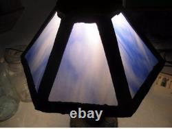 L&L Super Rare Petite Desk Blue Slag Glass Tiffany Style Lamp Stained Glass