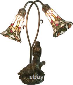 L10625 Mermaid and Lily Flowers Tiffany Style Stained Glass Accent Table Lamp, 2