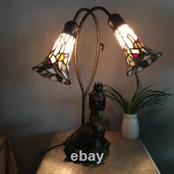 L10625 Mermaid and Lily Flowers Tiffany Style Stained Glass Accent Table Lamp, 2