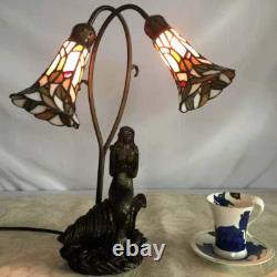 L10625 Mermaid and Lily Flowers Tiffany Style Stained Glass Accent Table Lamp, 2
