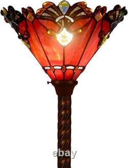 L10682 Baroque 67 inch Tiffany Style Stained Glass Torchiere Floor Lamp wit