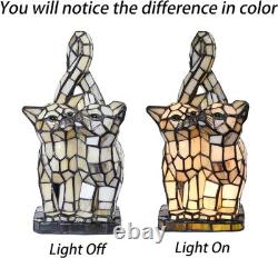 L10771 Cats in Love Tiffany Style Stained Glass Accent Table Lamp Night Ligh