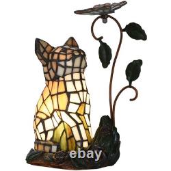 L10891 Tiffany-Style Stained Glass Cat Accent Table Lamp Adorable Orange Ca