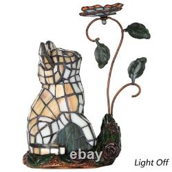 L10891 Tiffany-Style Stained Glass Cat Accent Table Lamp Adorable Orange Ca
