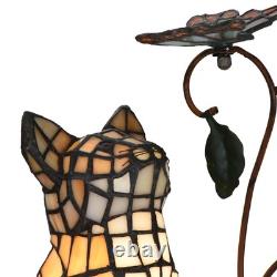 L10891 Tiffany-Style Stained Glass Cat Accent Table Lamp Adorable Orange Ca