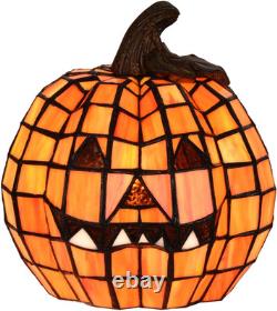 L10927 Carved Pumpkin Tiffany Style Stained Glass Accent Table Lamp for Hallowee