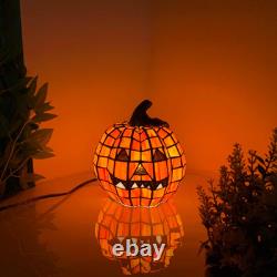 L10927 Carved Pumpkin Tiffany Style Stained Glass Accent Table Lamp for Hallowee