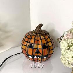 L10927 Carved Pumpkin Tiffany Style Stained Glass Accent Table Lamp for Hallowee