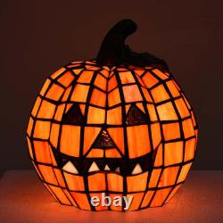 L10927 Carved Pumpkin Tiffany Style Stained Glass Accent Table Lamp for Hallowee