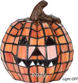 L10927 Carved Pumpkin Tiffany Style Stained Glass Accent Table Lamp for Hallowee