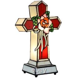 L10935 Rose Cross Tiffany Style Stained Glass Accent Table Lamp Night Light f