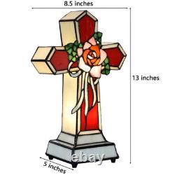 L10935 Rose Cross Tiffany Style Stained Glass Accent Table Lamp Night Light f