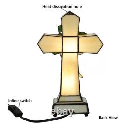 L10935 Rose Cross Tiffany Style Stained Glass Accent Table Lamp Night Light f